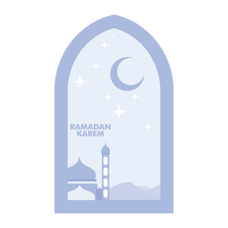 Ramadan kareem with mosque and crescent moon  Illustration