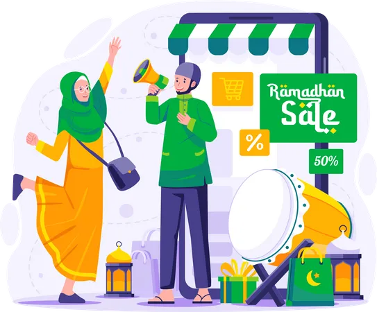 Ramadan Sale and Shopping Illustration