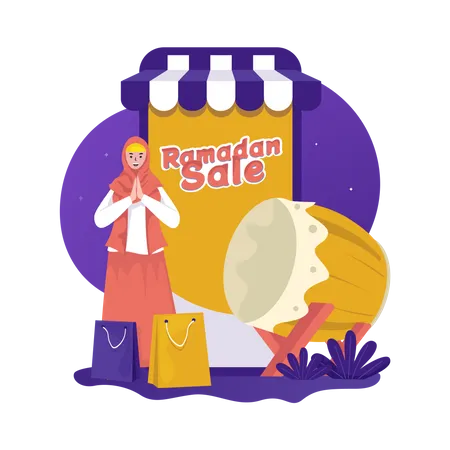 Ramadan sale on mobile shopping app Illustration