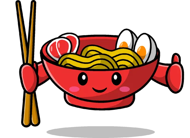 Ramen Bowl Mascot Holding Chopstick  Illustration