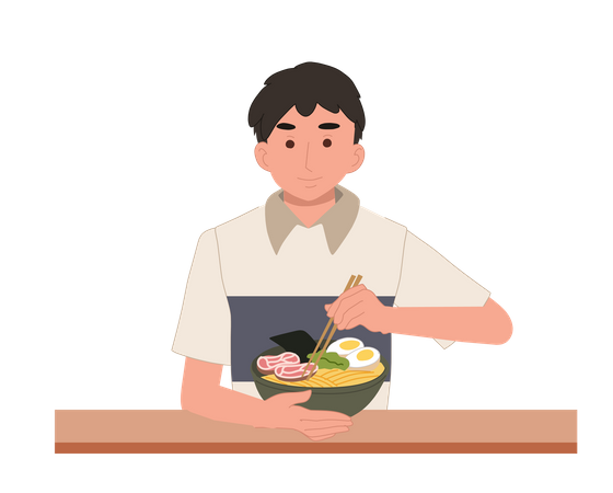 Hombre comiendo ramen  Ilustración