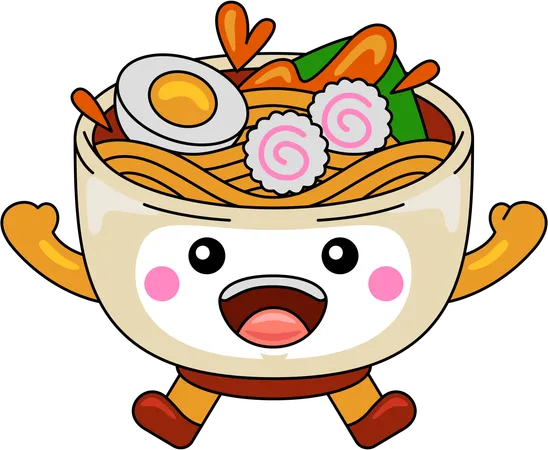 Ramen Mascot Character jumping  Illustration