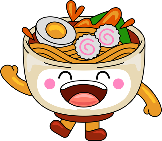 Personagem mascote do Ramen acenando com a mão  Ilustração