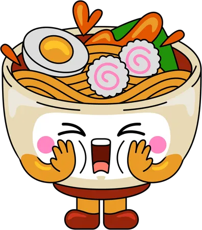 Personnage mascotte de ramen criant  Illustration