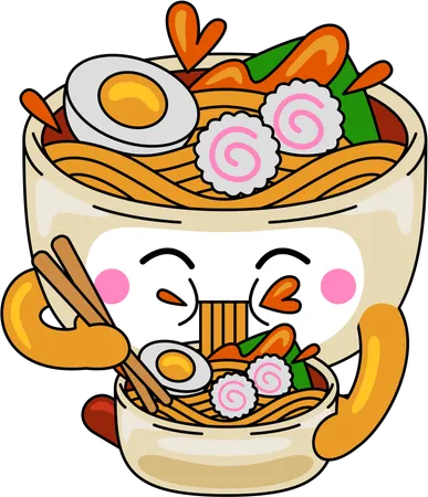 Ramen-Maskottchen, das Ramen isst  Illustration