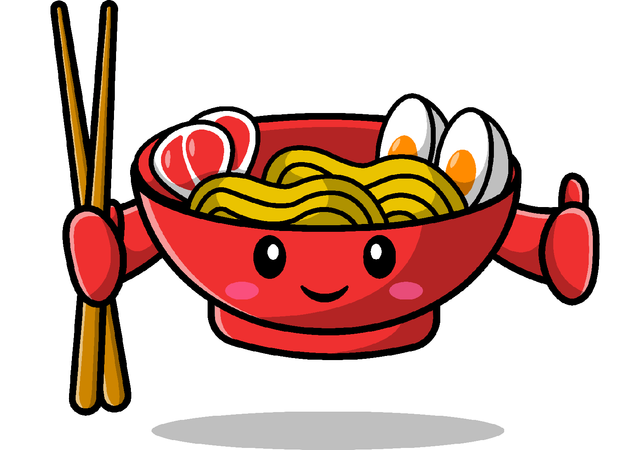 Mascote do Ramen Bowl segurando o pauzinho  Ilustração