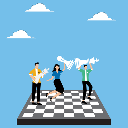 Random people holding chess pieces  Illustration