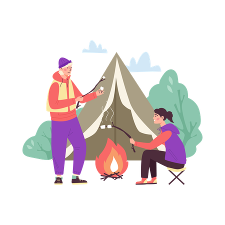 Couple de randonneurs en camping  Illustration