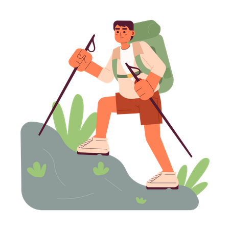 Grimpeur randonneur avec bâtons de randonnée  Illustration