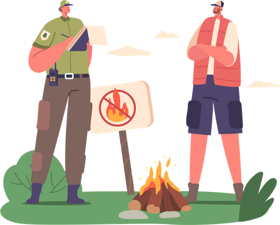 Ranger Forester emite multa para homem intruso queimando fogo na floresta  Ilustração