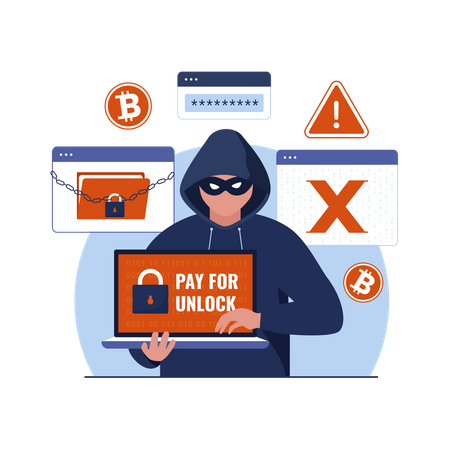 Ransomware com ataque hacker  Ilustração