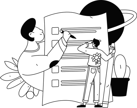 Caras fazendo cronograma de aprendizagem  Ilustração