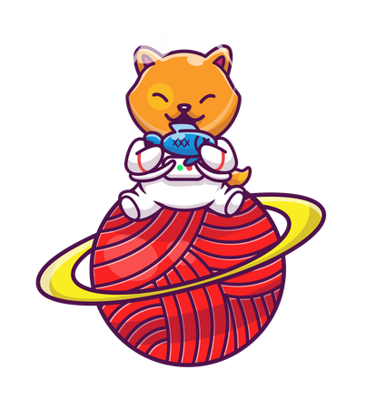 Astronauta raposa sentado em Saturno  Ilustração