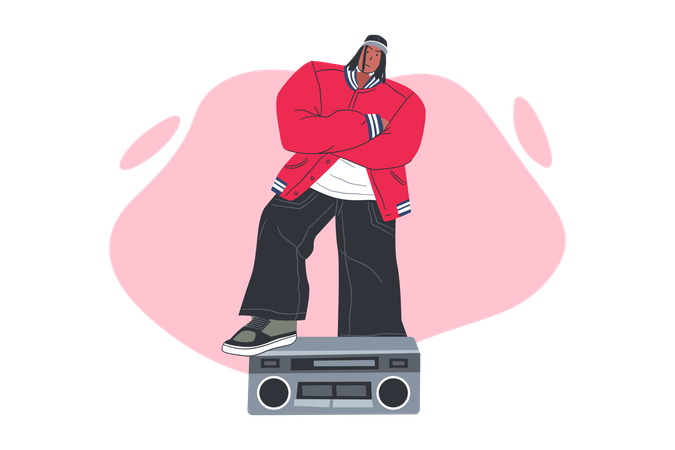 Rapper saying Let's play the music  Illustration