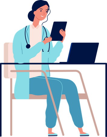 Femme médecin regardant un rapport  Illustration