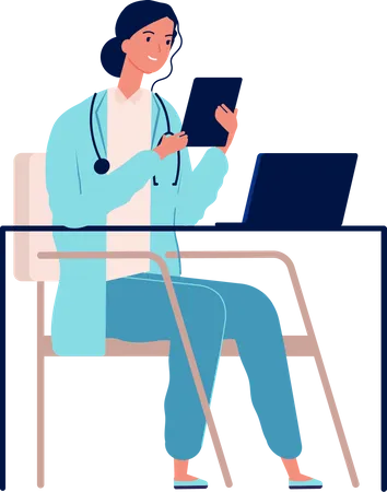 Femme médecin regardant un rapport  Illustration