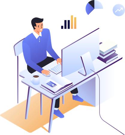 Homme faisant un rapport d'analyse d'entreprise  Illustration