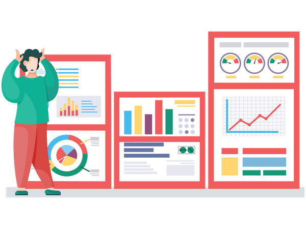 Homme d'affaires choqué regardant le rapport d'analyse  Illustration