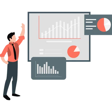 Un employé rédige un rapport sur la croissance de l'entreprise  Illustration