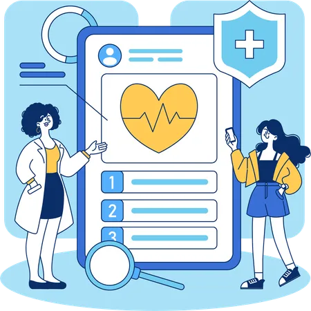 Médecin vérifiant le rapport cardiaque à l'aide de l'application  Illustration