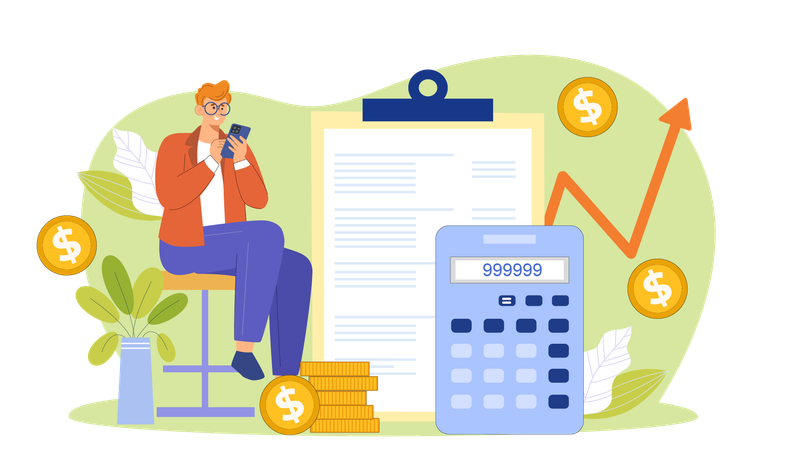 Rapport financier calculé par un homme  Illustration