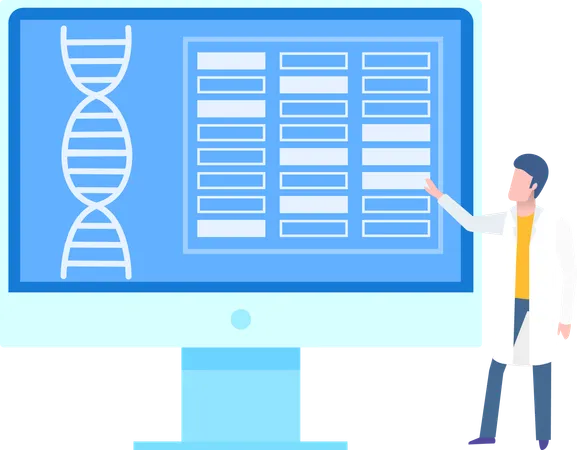 Rapport médical sur la structure de l'hélice d'ADN sur le moniteur  Illustration