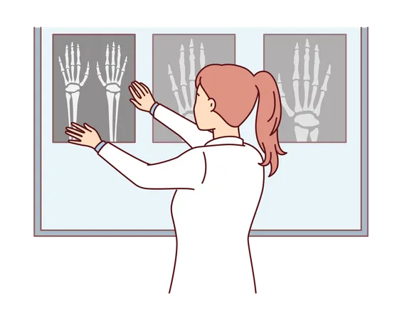 Un médecin orthopédiste vérifie le rapport sur les os de la main  Illustration