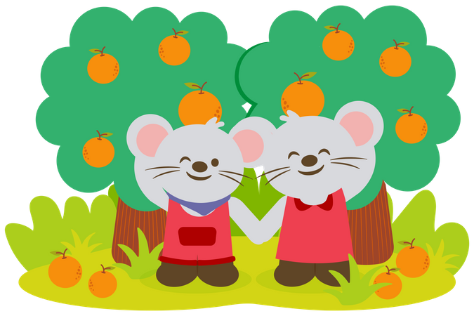 Rat couple farmers working in a farm  Illustration