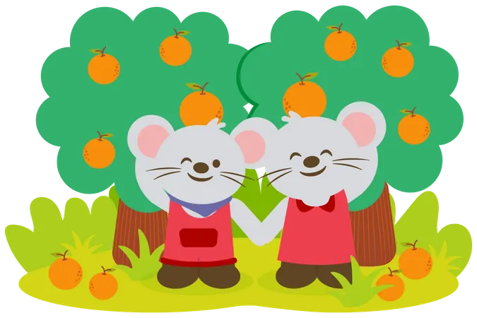 Casal de ratos agricultores trabalhando em uma fazenda  Ilustração