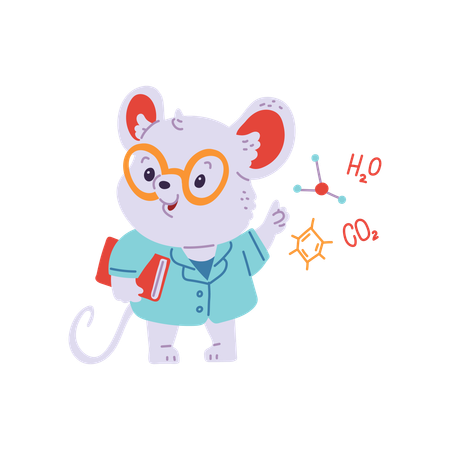 Rato cientista fofo com óculos grandes e um livro vermelho  Ilustração