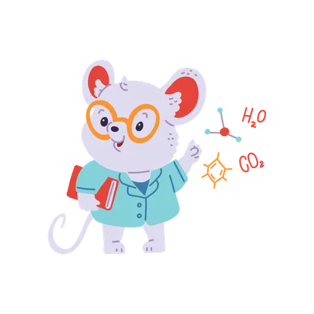 Rato cientista fofo com óculos grandes e um livro vermelho  Ilustração