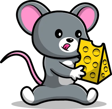 Rato sentado segurando queijo  Ilustração