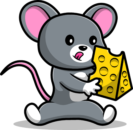 Ratón Sentado Sosteniendo Queso  Ilustración