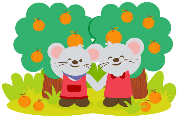 Rattenpaar Bauern bei der Arbeit auf einem Bauernhof  Illustration