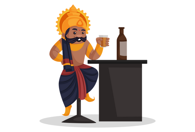 Ravan drinking alchohol Illustration