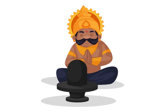 Ravan praying to Lord Shiva  Illustration