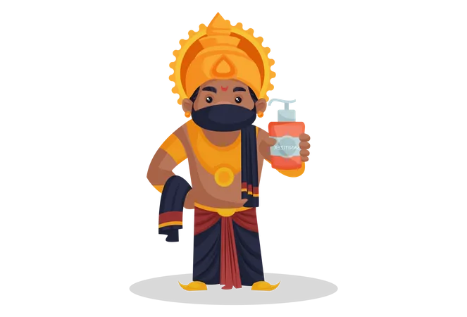 Ravan wearing mask and holding sanitizer in hand Illustration