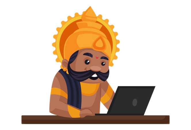 Ravan working on laptop Illustration