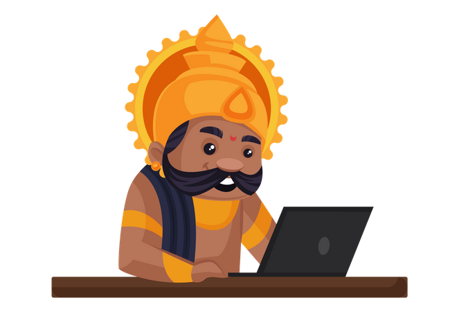 Ravan working on laptop  Illustration