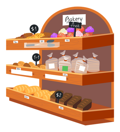 Rayon boulangerie dans un supermarché  Illustration
