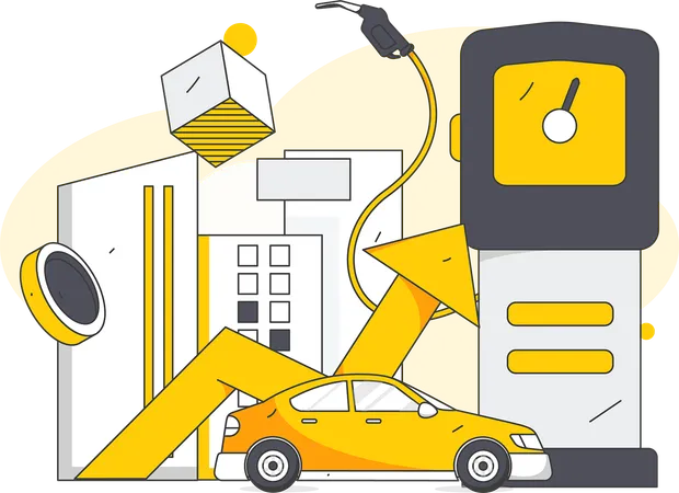 Abastecimento de veículos em posto de gasolina  Ilustração