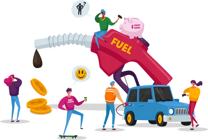 Reabastecimiento de combustible de automóviles en la estación de combustible  Ilustración