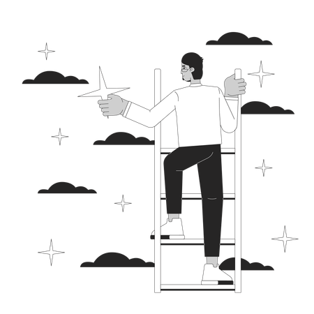 Reaching for star climbing ladder of success  Illustration