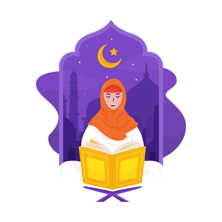 Read quran at ramadan night Illustration