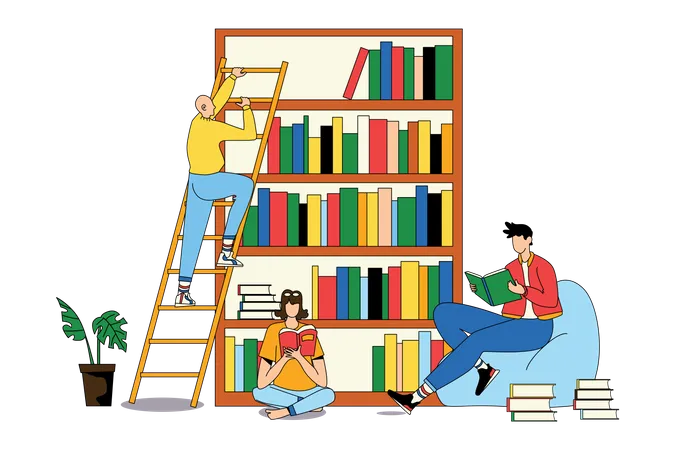 Reading Book at Library Illustration