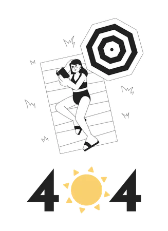 Reading Book On Beach Black White Error 404 Flash Message Woman Enjoying Summer Reading Monochrome Empty State Ui Design Page Not Found Popup Cartoon Image Vector Flat Outline Illustration Concept Illustration