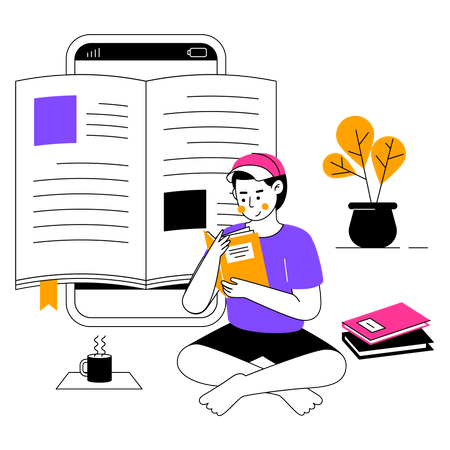 Reading Book Online via Smartphone  Illustration