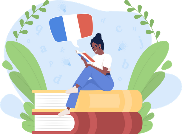 Reading book to learn French Illustration