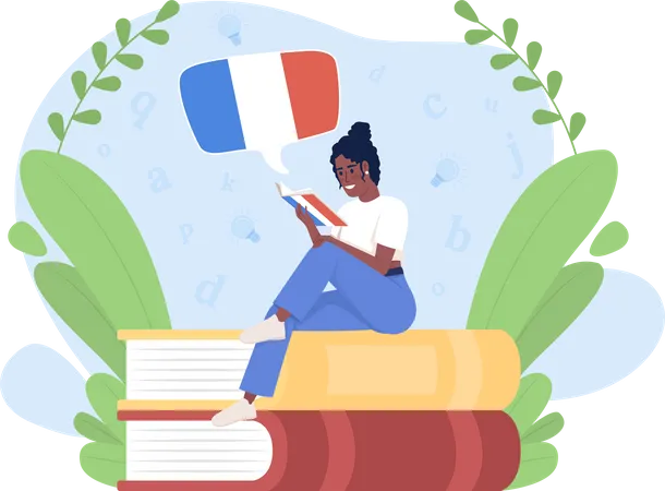 Reading book to learn French Illustration