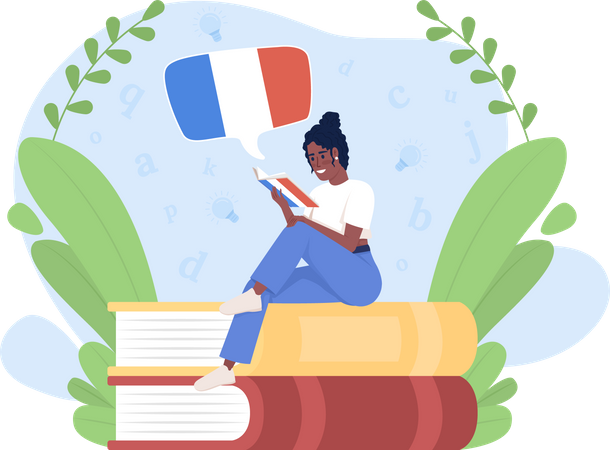 Reading book to learn French  Illustration